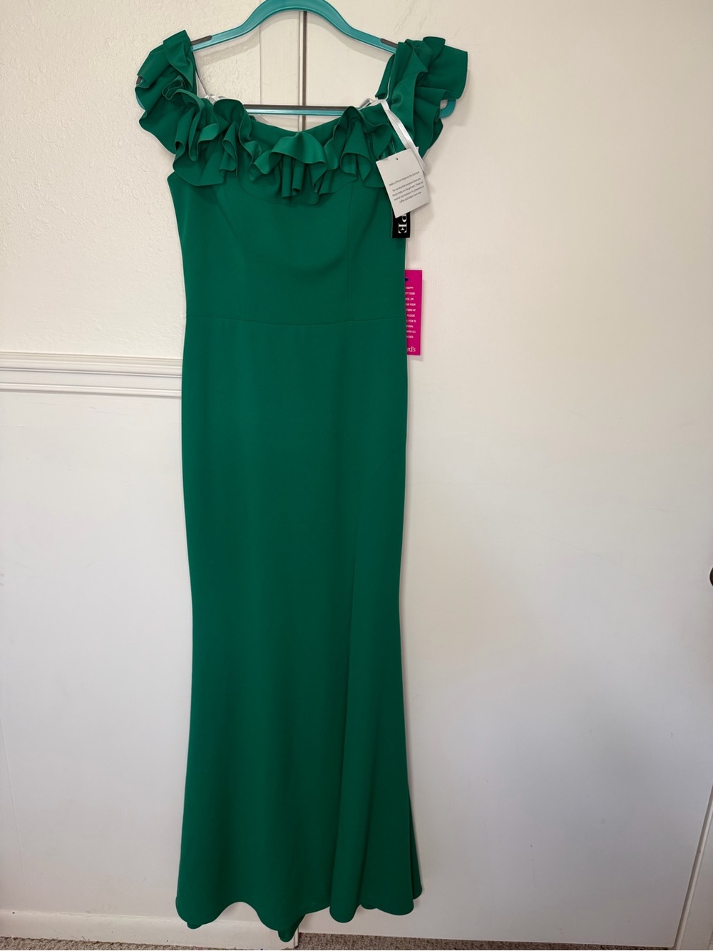 Xscape Emerald One-Shoulder Ruffle Gown with High Slit - Picture 6 of 10